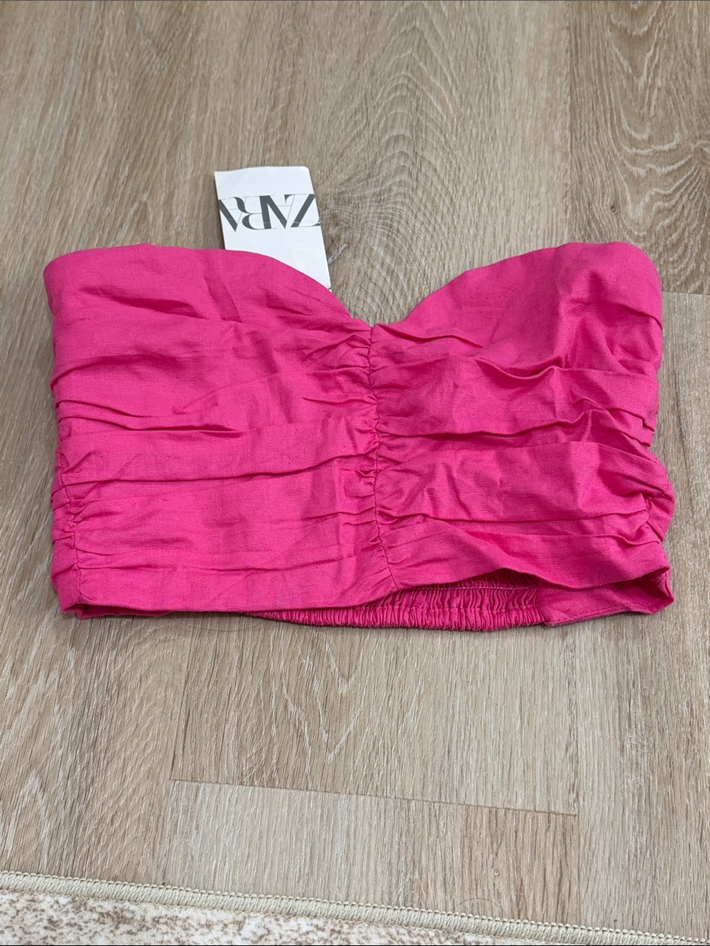 Zara Bright Fuchsia Strapless Ruched Bandeau Top